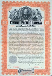 セントラルパシフィックレイルウェイカンパニーカンパニー、1899年の1000ドルの標本債券 作： American School