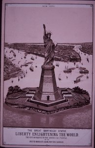 自由の女神は「ベドロー島に建てる」1885年の版画（エングレービング