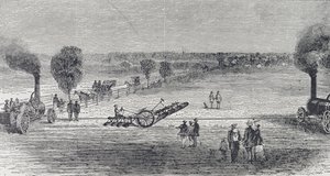 パターソンの農場で蒸気プラウ、1869年の「ハーパーズウィークリー」からのイラスト