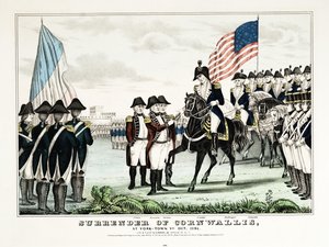 1781年10月、バージニア州ヨークタウンにおけるコーンウォリスの降伏。カリアー＆アイブス 作： アメリカの学校