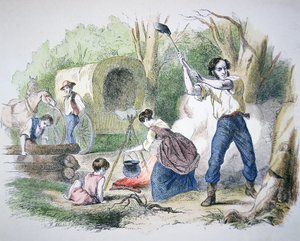 ネブラスカのスウェーデン系移民の入植者たち、1895年頃（彩色済み彫刻 作： American School
