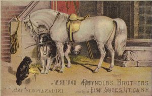 牧羊犬とつながれた馬 作： American School