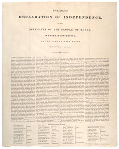 テキサスの独立宣言：1836年3月2日、ベーカーとボーデンズによって印刷された満場一致の独立宣言 作： American School