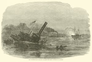 1864年10月、プリマス沖で北軍の砲艦を攻撃した南軍のラムアルバマール 作： American School