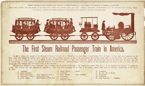 1870年頃に出版された「アメリカ初の蒸気鉄道旅客列車」（カラー木版画 作： American School
