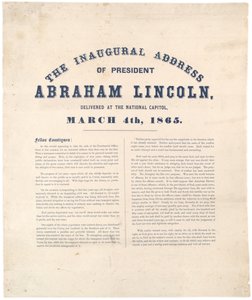 1865年3月4日、国会議事堂で発表されたエイブラハムリンカーン大統領の就任演説 作： American School
