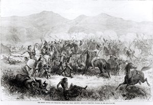 1866年12月21日、ダコタ準州フィリップカーニー砦近くのインディアンの戦いと虐殺 作： American School