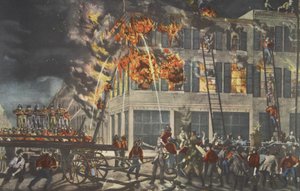 消防士の生活-廃墟、パブ。 1854年、キュリアーとアイブス 作： American School