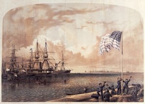 1861年11月7日、ポートロイヤルでの北軍の勝利、1861年のシャーマンとハートの彫刻 作： American School