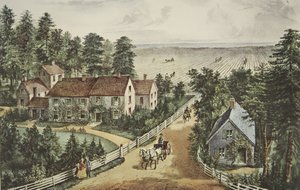西部の農家の家、パブ。 1871年、キュリアーとアイブス 作： American School