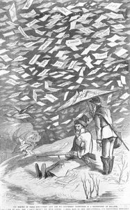 不満の冬、ジェフとその中尉は投票用紙の吹雪で追い抜かれた、1894年頃 作： アメリカの学校