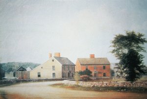 ジョン・アダムス（1735-1826）の生家であるブレイントリー（現在のマサチューセッツ州クインシー）（カラーリトグラフ 作： American School