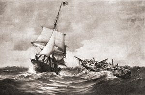 1812年戦争中の1812年10月18日、大西洋上で繰り広げられたUSSワスプによるHMSフローリック号の拿捕。 作： American School