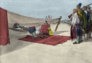 1670年頃、海賊のヘンリーモーガン卿がパナマの兵士を攻撃します。 作： American School