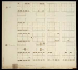 サバンナのタウンプラン、1733年頃（紙にペンとインク 作： American School
