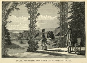 ハリソン死去の報せを受けるタイラー、1888年に出版（彫刻 作： American School