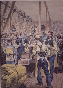 アメリカの繊維産業、北部の繊維工場、1870年頃（彩色済み彫刻 作： American School