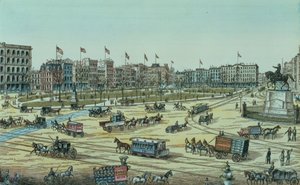 Union Square and Fourteenth Street to Seventeenth Street、from the series of 48 Views of New York and Environs、pub。チャールズ・マグナス 作： American School