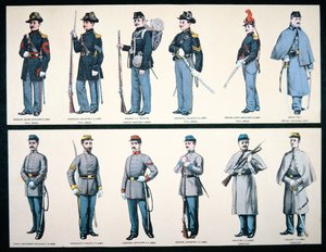 北軍と南軍の軍服（カラーリトグラフ 作： American School