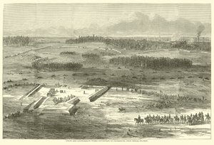 1865年3月、信号機駅から北軍と南軍がピーターズバーグ南西部で作業 作： American School