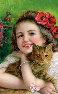 ペットの猫とビクトリア朝の少女 作： American School