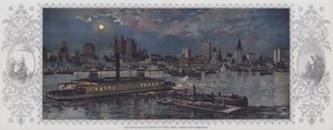 ジャージー・シティのフェリーボートから見たマンハッタン島の夜景（カラーリトグラフ） 作： American School