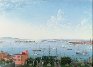 ブルックリンハイツからのニューヨーク港の眺め、1860年頃（リネンに油彩） 作： American School