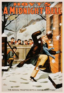 雪玉で男を投げる少年のビンテージポスター、1890-99 作： American School