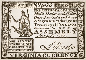 バージニア通貨、スペインドルの6分の1、1777 作： American School