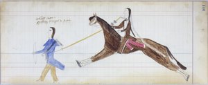 白人が部分的にインディアンに変わった、1877-79年のブラックホースレジャーのイラスト（紙に鉛筆とクレヨン）