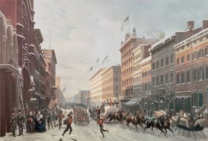 ブロードウェイの冬景色、ニューヨーク、1857 作： American School