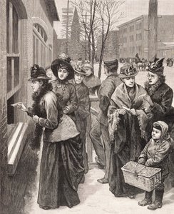 アメリカ、ワイオミング州シャイアンで投票する女性たち（リトグラフ） 作： American School