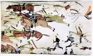 リトルビッグホーンの戦い、米国モンタナ州、1876年6月25〜26日、c1900 作： Amos Bad Heart Buffalo