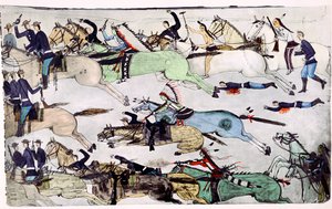 リトルビッグホーンの戦い、モンタナ州、アメリカ、1876年6月25〜26日、c1900 作： Amos Bad Heart Buffalo