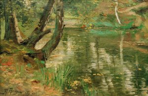 木と夏の川の風景 作： Anatolij Fedorovich Andronov
