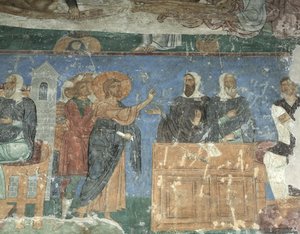 アンナスとカイアファスの前のキリスト、12世紀 作： Ancient Russian frescos