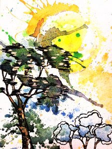 「陽光を浴びる木々」