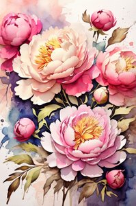 鮮やかな水彩画の牡丹 作： Anda Bieza