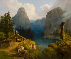 湖のある山の風景 作： Ander