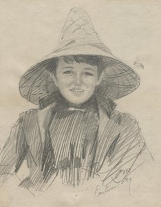 大きな帽子をかぶったエイダライモンの女性、1887年。 作： Anders Leonard Zorn