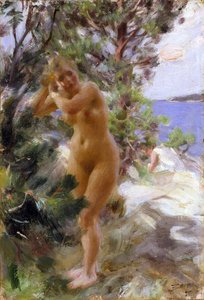 Apres le bain - After the Bath - Zorn, Anders Leonard (1860-1920) - 1895 - 油彩・キャンバス - 53,5x36,5 - Nationalmuseum Stockholm 作： Anders Leonard Zorn