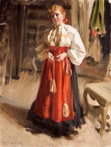 オルサコスチュームの少女、1911年 作： Anders Leonard Zorn