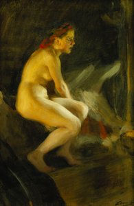 ベッドの上で; Pa Sangkanten、1910 作： Anders Leonard Zorn