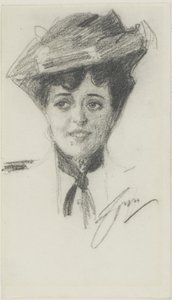 帽子をかぶった若い女性の頭 作： Anders Leonard Zorn