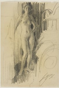 ベッドのそばに立つ裸体 作： Anders Leonard Zorn