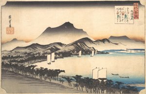 粟津の晴天、19世紀。 作： Ando Hiroshige