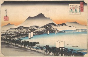 粟津市の晴天 1832年頃。 1832年。 作： Ando Hiroshige