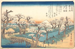 小金井国境の夕焼け、19世紀。 作： Ando Hiroshige