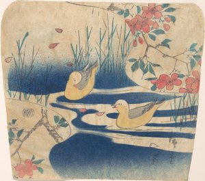 フード付きのカモメと桜、おそらく 1850-62., おそらく 1850-62. 作： Ando Hiroshige