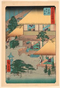 石部：東海道五十三次 宿の客（いしべ、料車泊客） 作： Ando Hiroshige